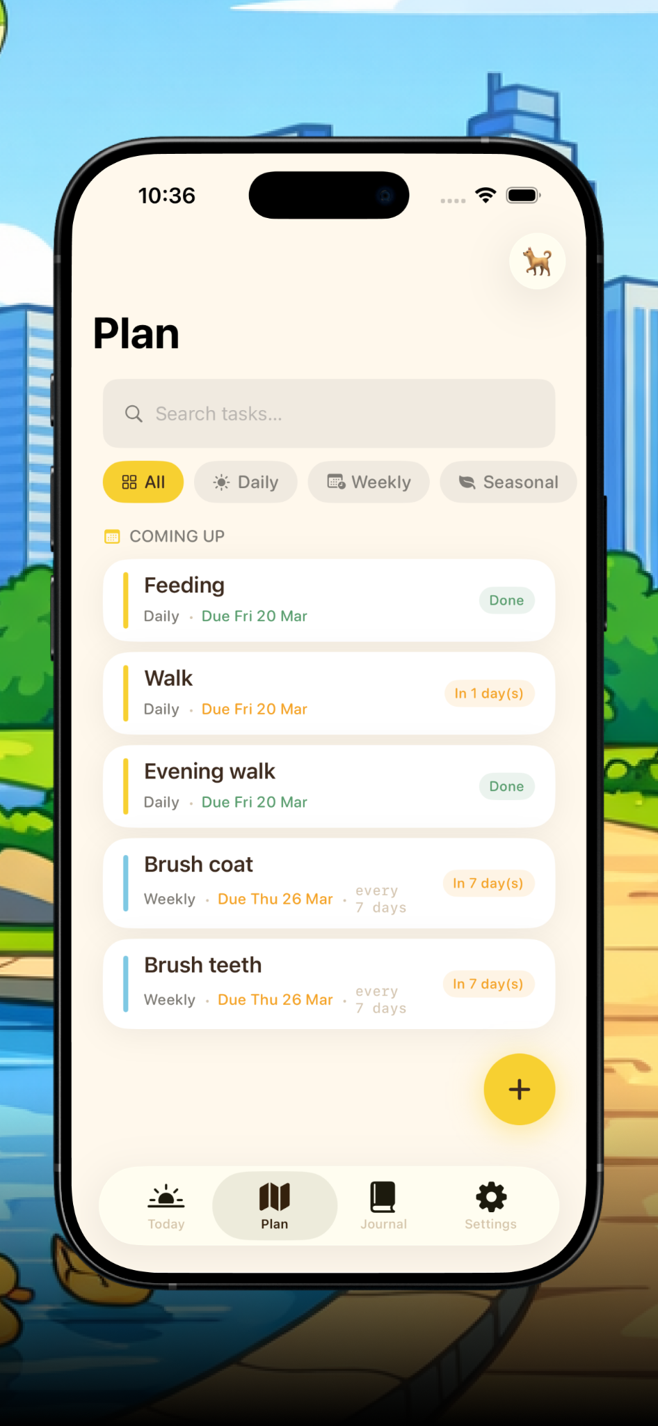 Journal screen tracking completed care
