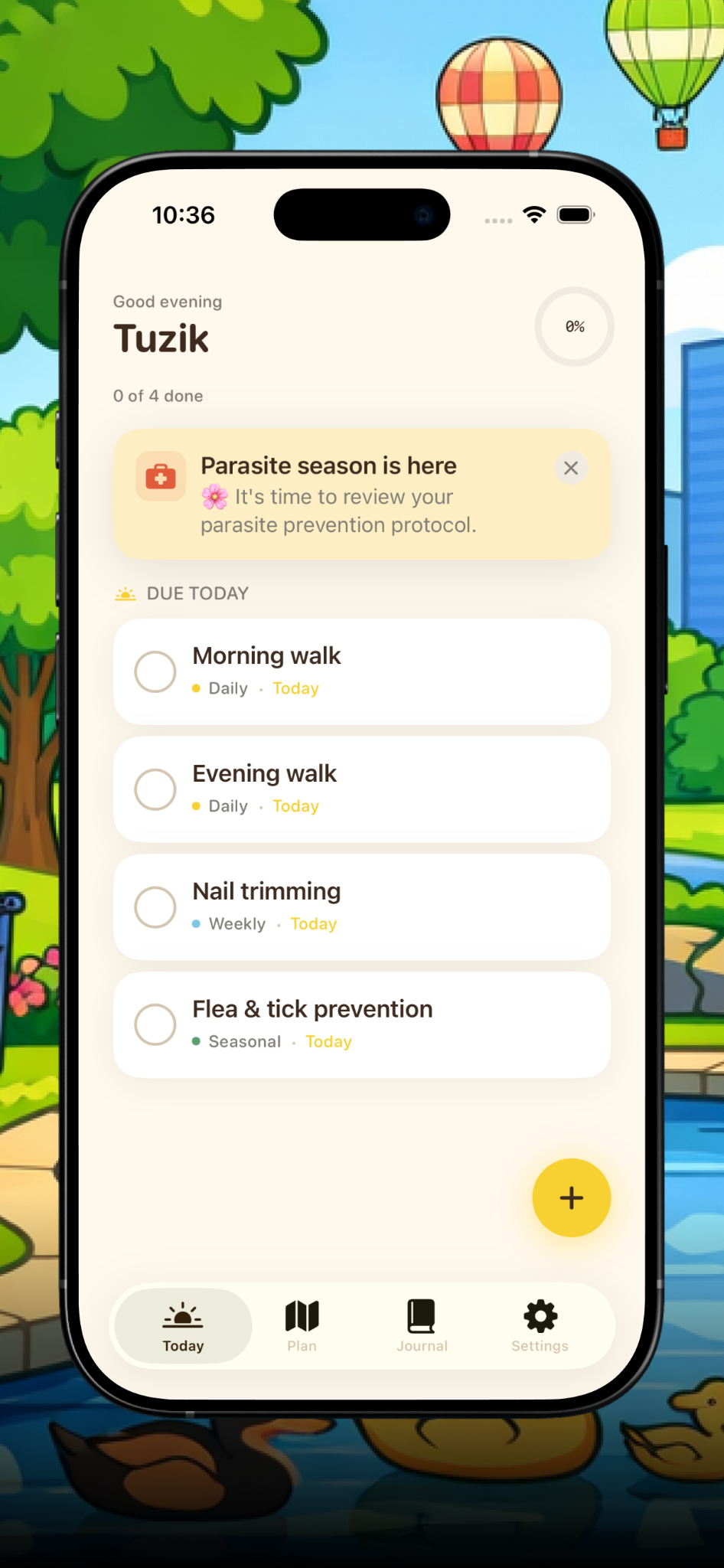 Settings and avatar selection screen